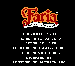 Faria: A World of Mystery and Danger! title screen