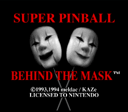 Super Pinball: Behind the Mask title screen