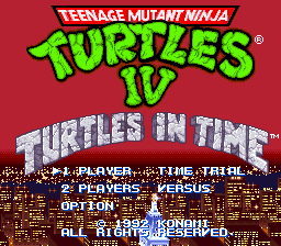 Teenage Mutant Ninja Turtles IV: Turtles in Time title screen