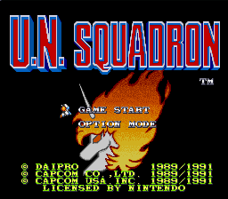 U.N. Squadron title screen